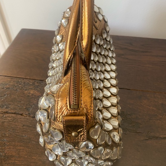 BETSEY JOHNSON Metallic Gold Brown  purse with embellish silver hearts - Picture 6 of 16